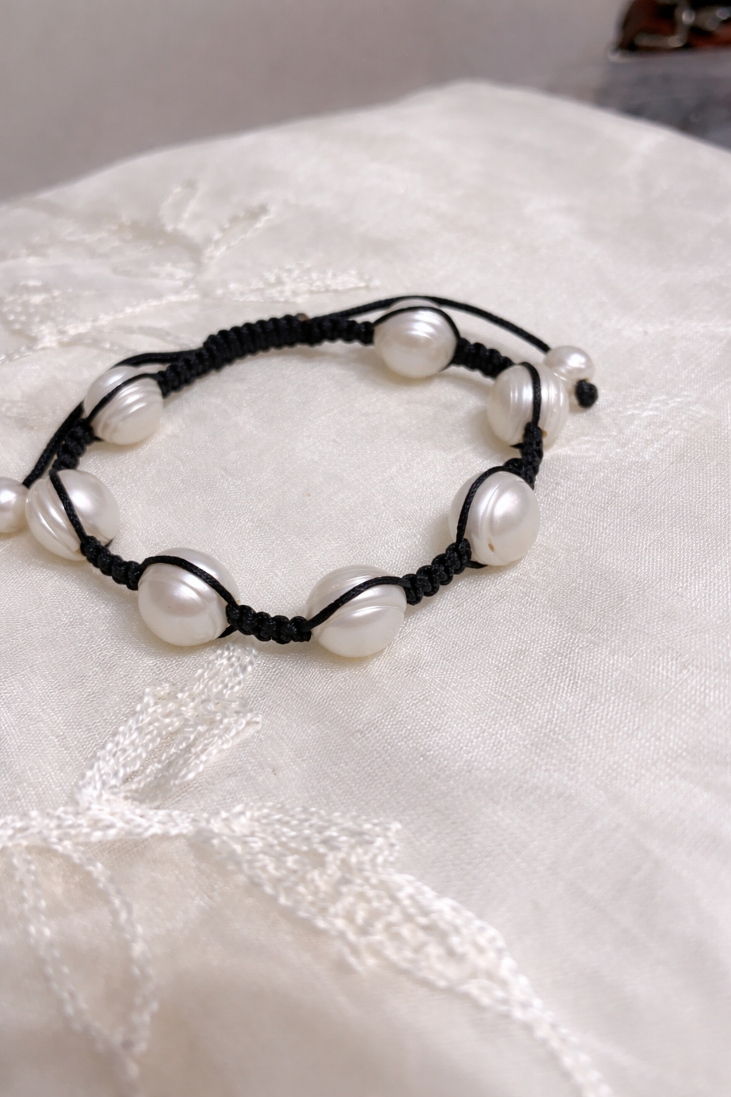 Beautiful Fresh Water Pearl Bracelet in Black Thread