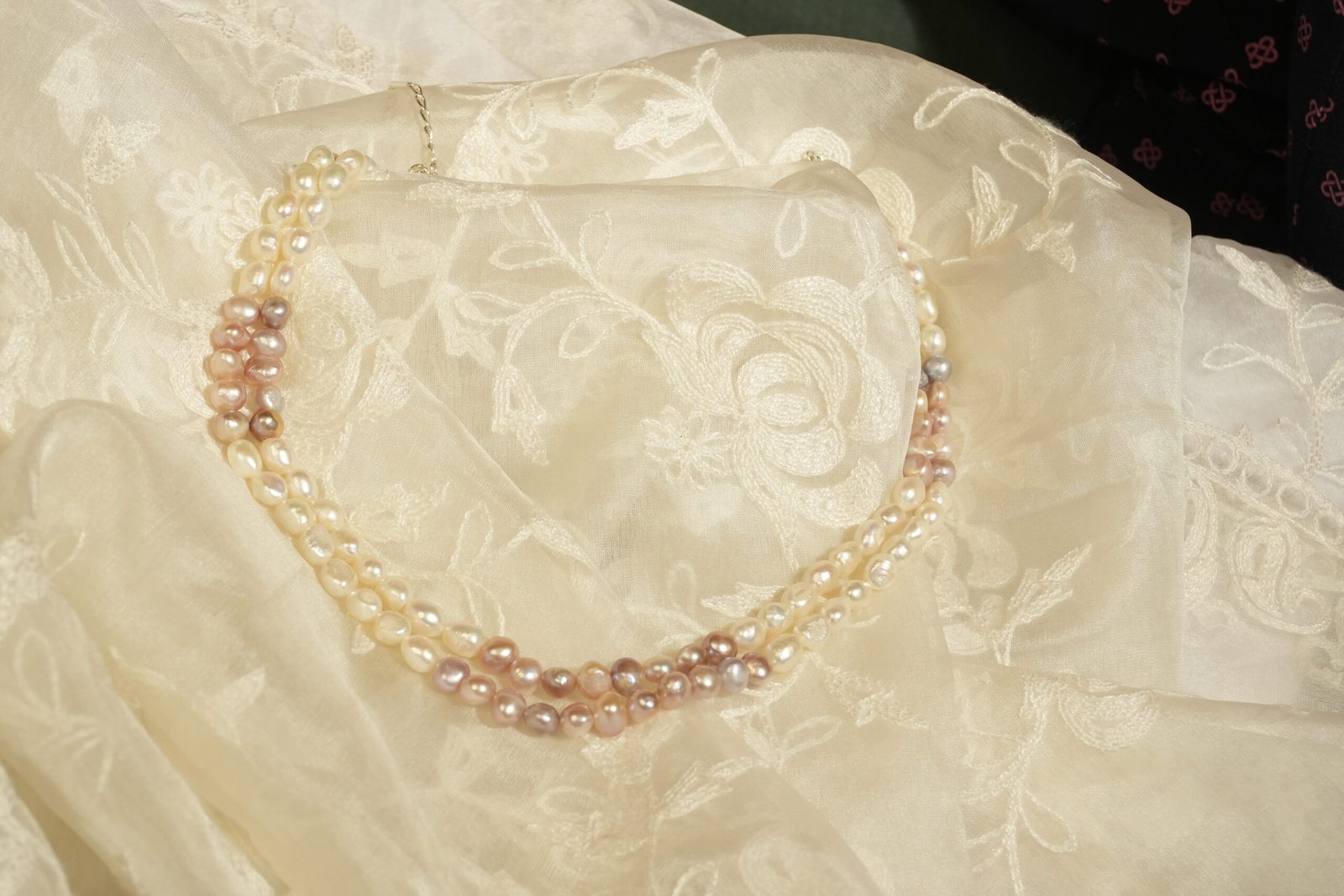 Multicoloured Fresh Water Pearl Necklace Dual Strand - Image 2