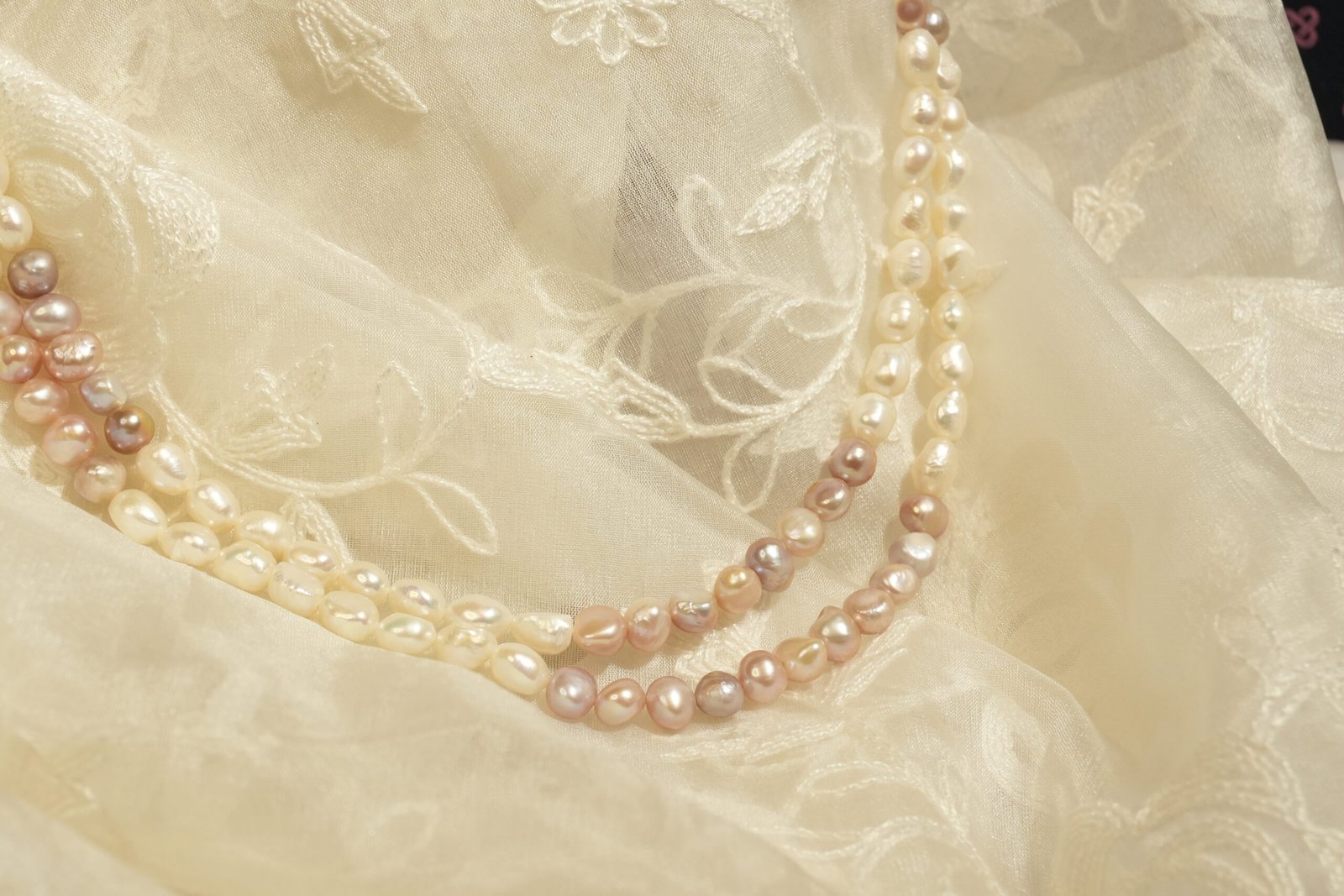 Multicoloured Fresh Water Pearl Necklace Dual Strand - Image 3