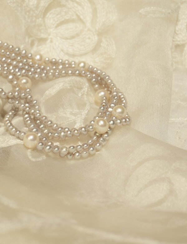 White & Grey Fresh Water Pearls 4 Line Necklace