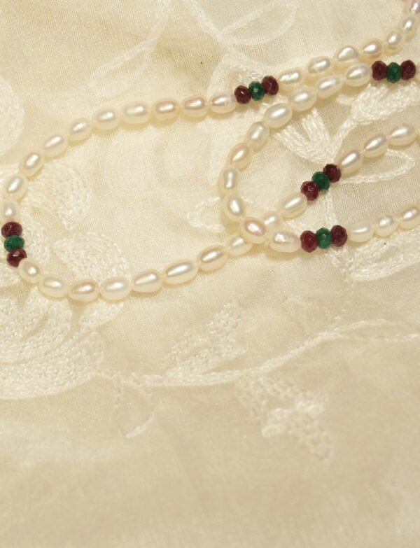 Freshwater Pearl Necklace with Ruby & Emerald Accents