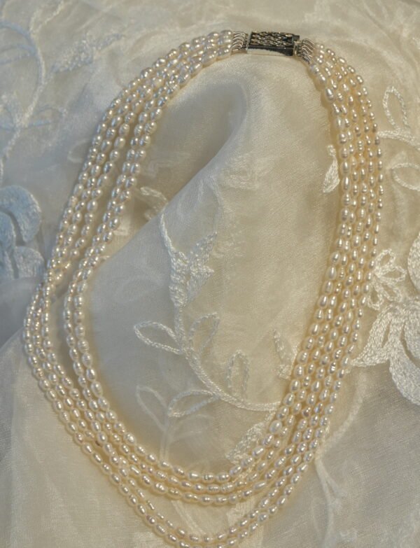 Rice Pearl 5 Line Necklace With Metal Clasp