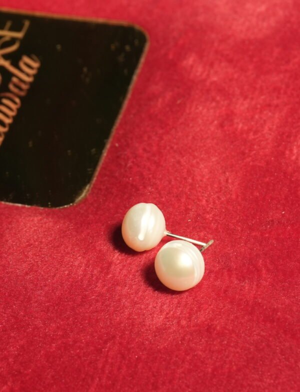 9 mm White Fresh Water Pearl Earrings With Silver Stick