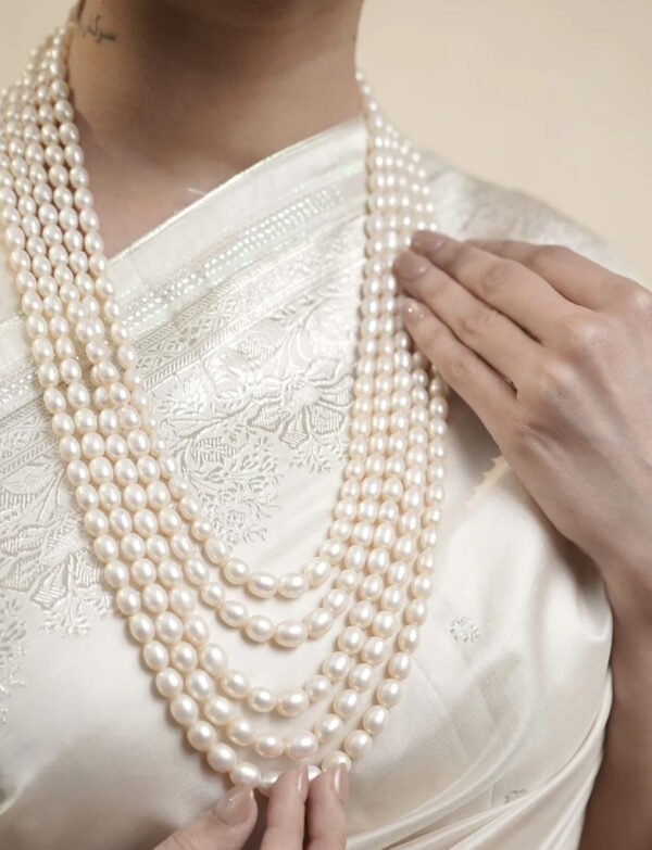 Fresh Water Pearls 5 Line Graduation Necklace With Basra Color Olden Look In Sarafa Thread
