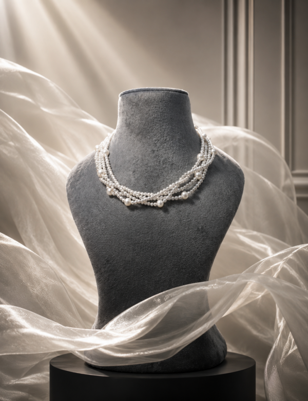 White & Grey Fresh Water Pearls 4 Line Necklace